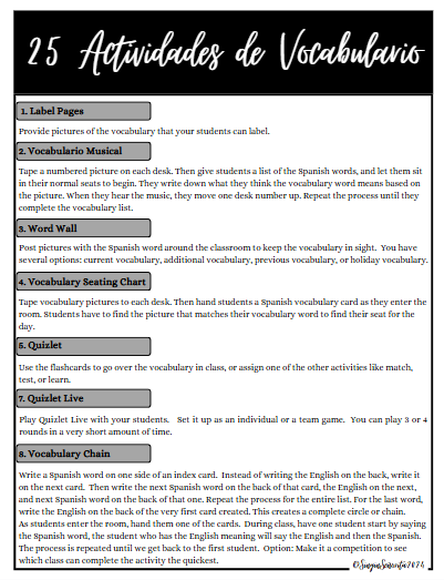 25 Vocabulary Activities Page 1