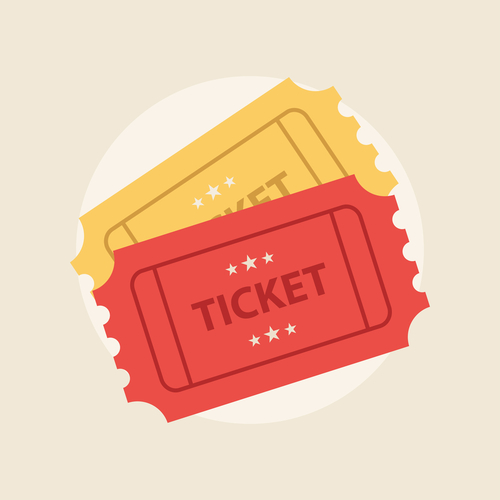 Ticket icon vector illustration in the flat style. Retro ticket stub isolated on a background. 