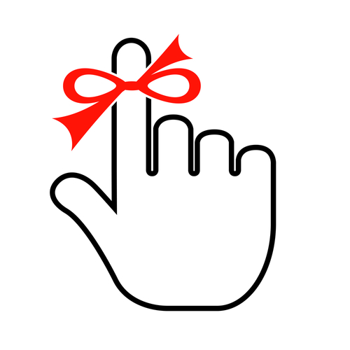Finger with red string isolated on white background