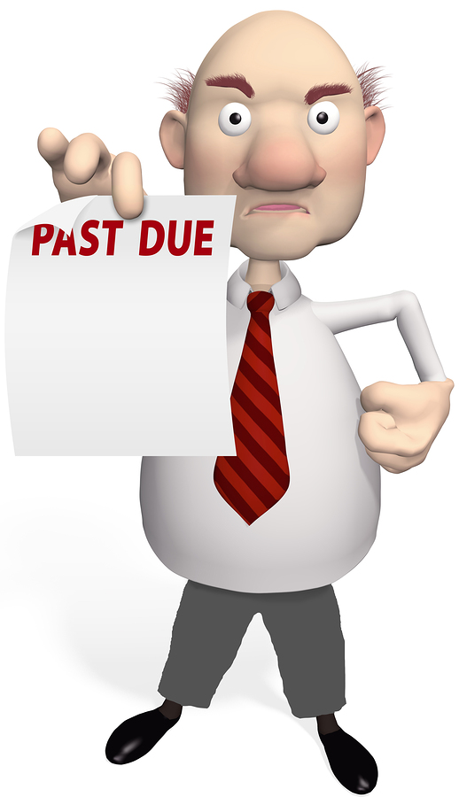 A mean creditor or bill collector holds PAST DUE debt statement from a collection agency