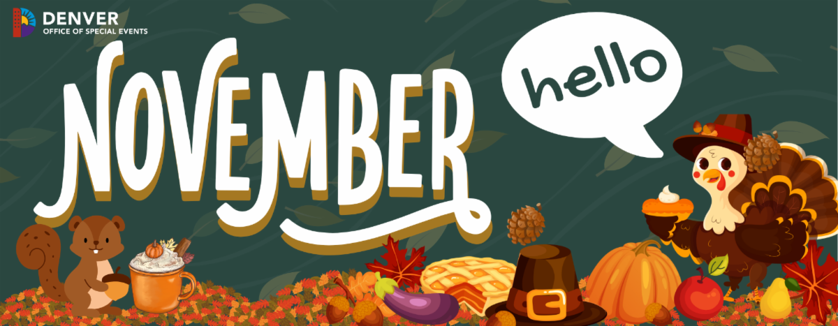 image of a feast with a turkey and the text of hello November