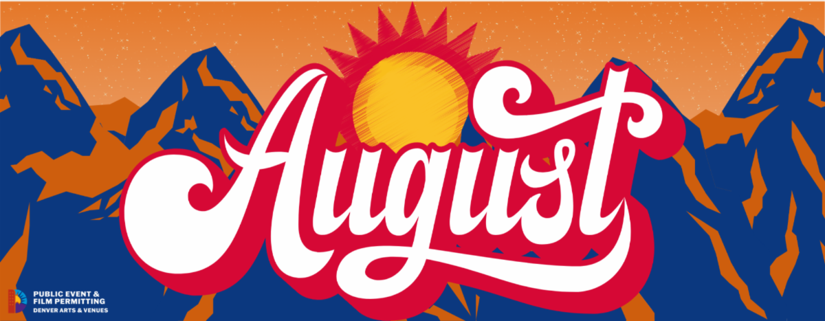 Graphic of Rocky Mountains with text of August.