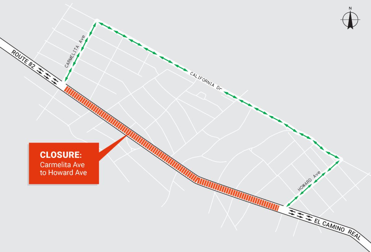ECR detour Carmelita to Howard map