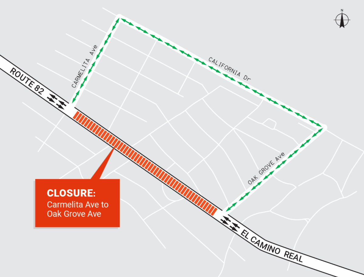 Detour map carmelita to oak grove