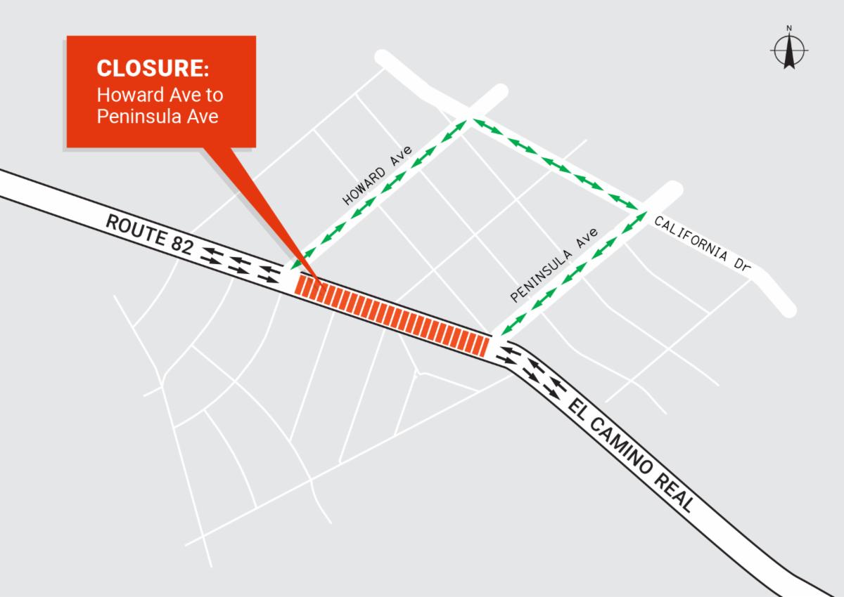 El Camino Real Howard to Peninsula detour map