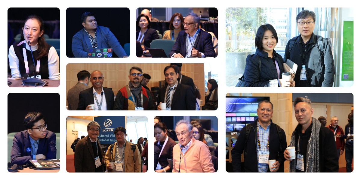 Collage of ICANN members and staff engaging in activities within the APAC region.