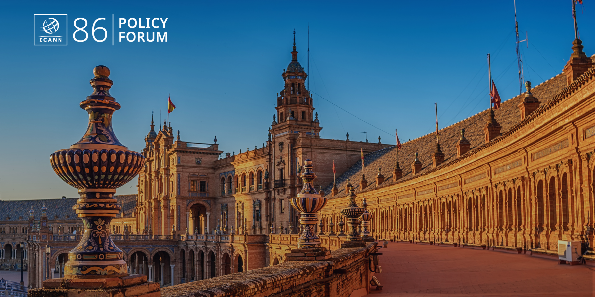 The Plaza de España in Seville during the early evening.