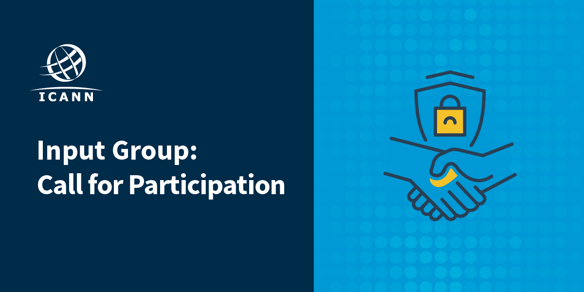 Grupo de contribuições (Input Group): Convocação para participar. Duas mãos apertadas aparecem em frente a um logotipo em forma de escudo com uma fechadura colocada sobre ele.