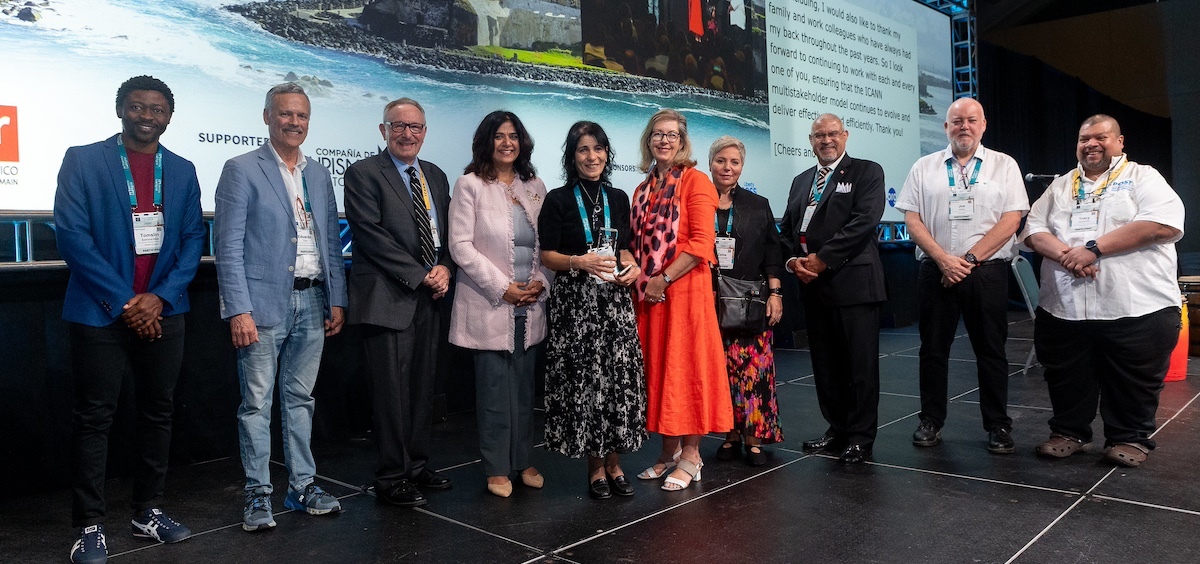 Photo of the Community Excellence Award Ceremony, including recipient Manal Ismail