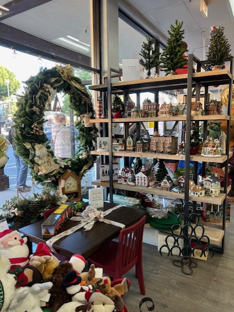 Holiday decor on shelves