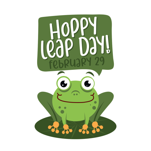Hoppy leap day - leap year 29 February calendar page with cute frog. Background Leap day leap year 29 February calendar and froggy illustration vector graphic.