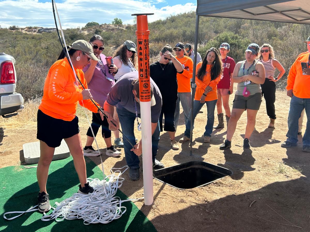 Fiber pulling demo during Tribal Broadband Bootcamp at Rantanentown Ranch in California on June 25th 2026