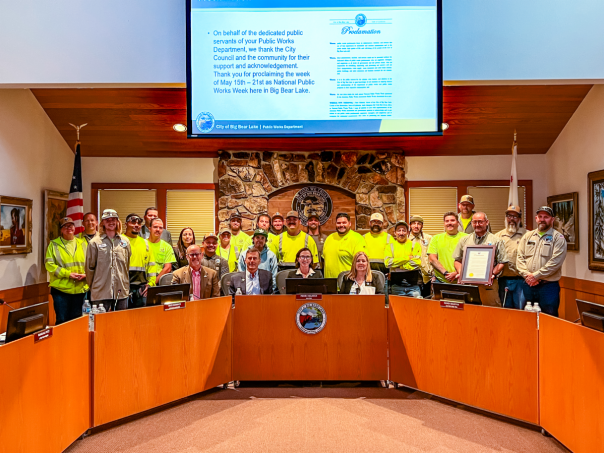 Public Works department posing for a photo with City Council after receiving a proclamation.