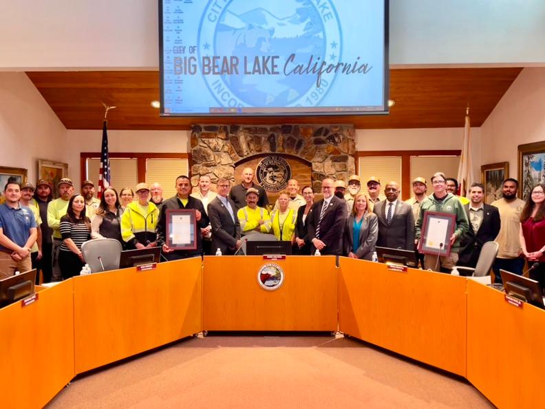 Public Works and Building and Safety staff members posed for a photo with the City Council after receiving framed proclamations from Mayor Melnick on May 14, 2025.