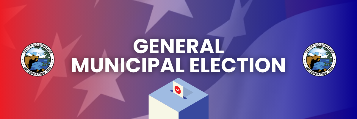 Red and blue background with stars and text that says, "General Municipal Election"
