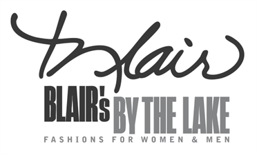 Logo: Blair's By the Lake - fashions for women and men. Black text on a white background.