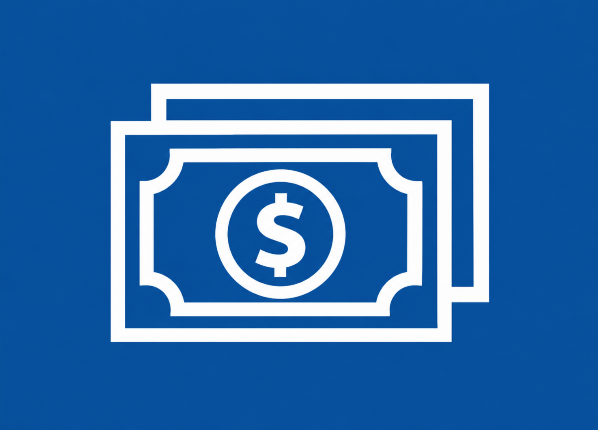 white paper currency on a dark blue background