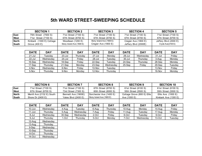 5th Ward Sweeping Schedule 
