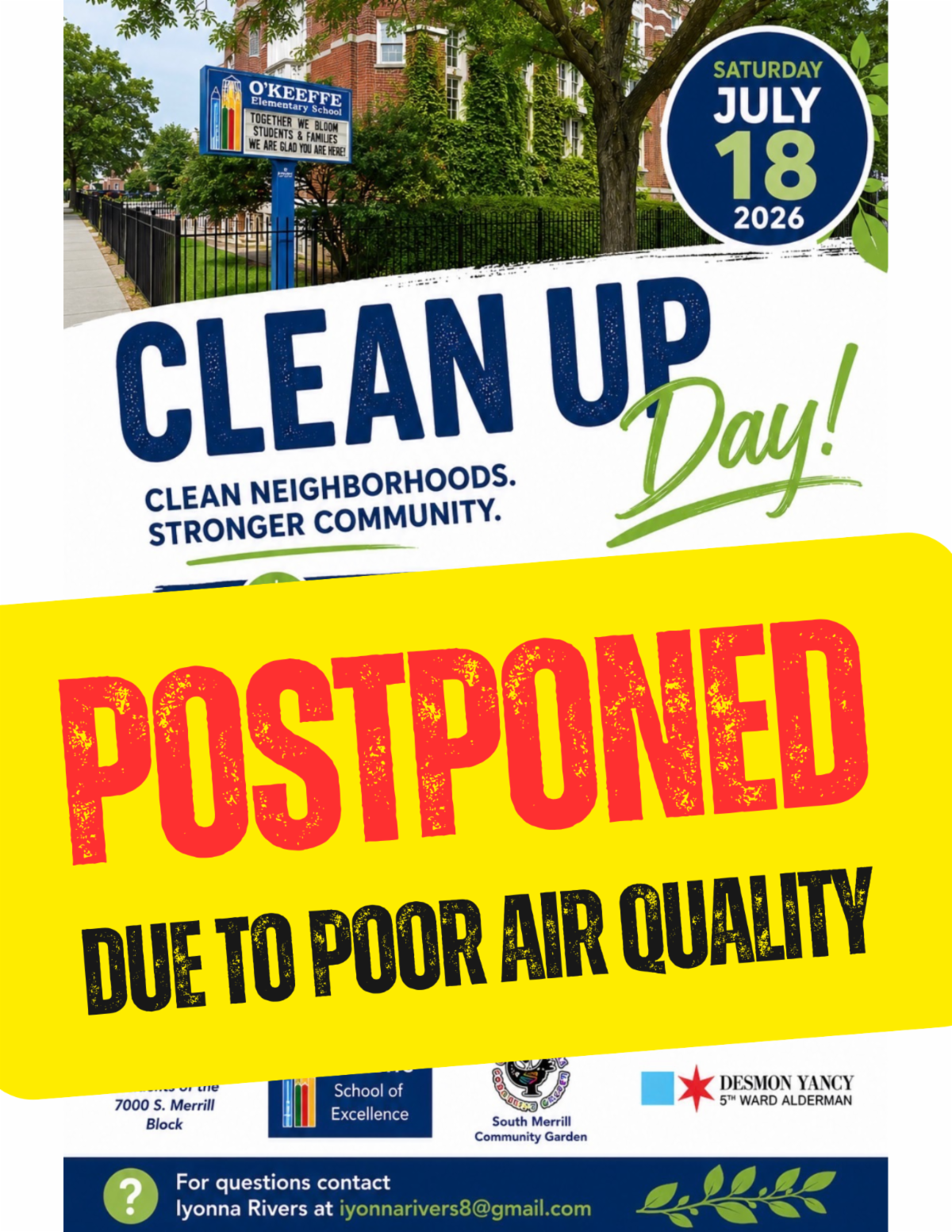 Clean Up Day postponed