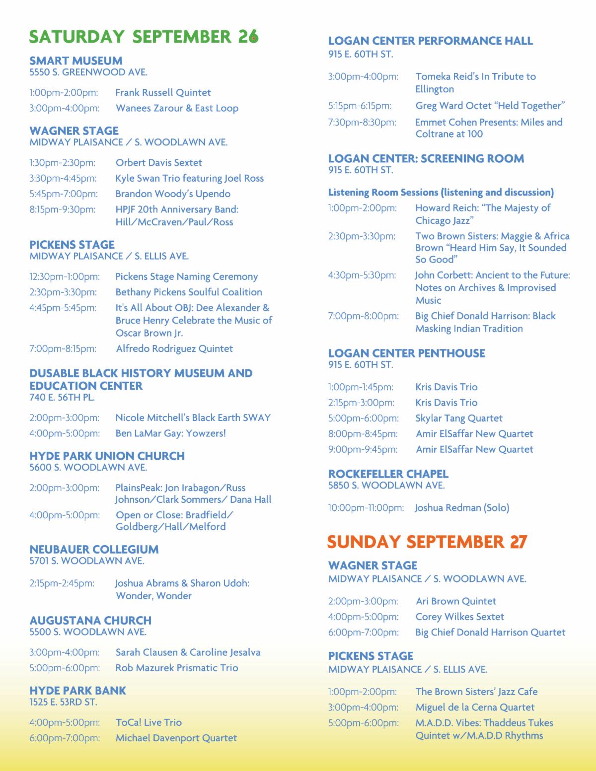 Hyde Park Jazz Fest Schedule