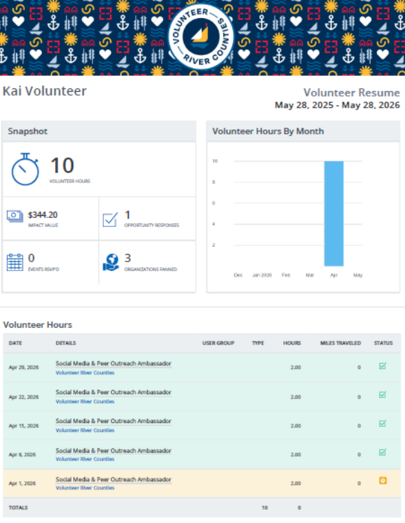 Screenshot of a volunteer resume