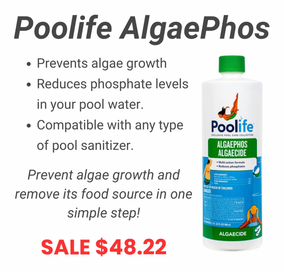 Get your best swimming pool water this summer! ☀️ AlgaePhos prevents algae AND eliminates its