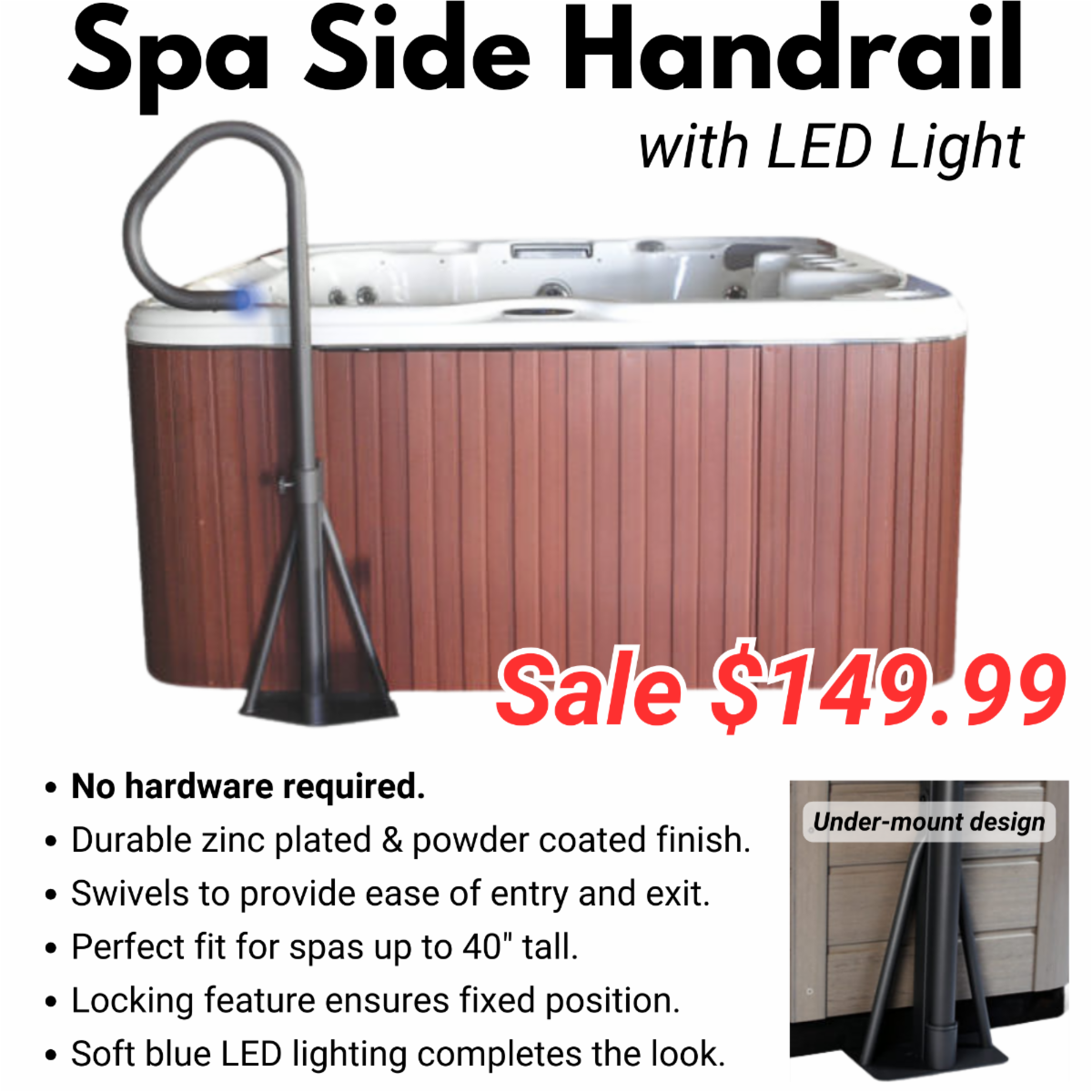 Spa Handrail with LED Light 💡 Get in & out of your hot tub with ease
