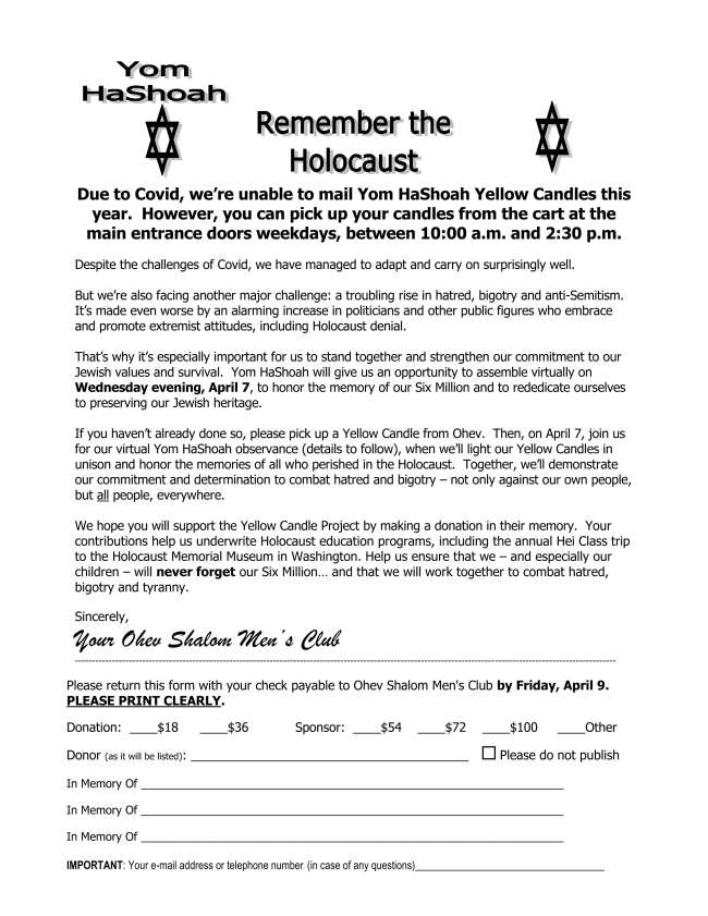 Yom HaShoah Yellow Candle Project