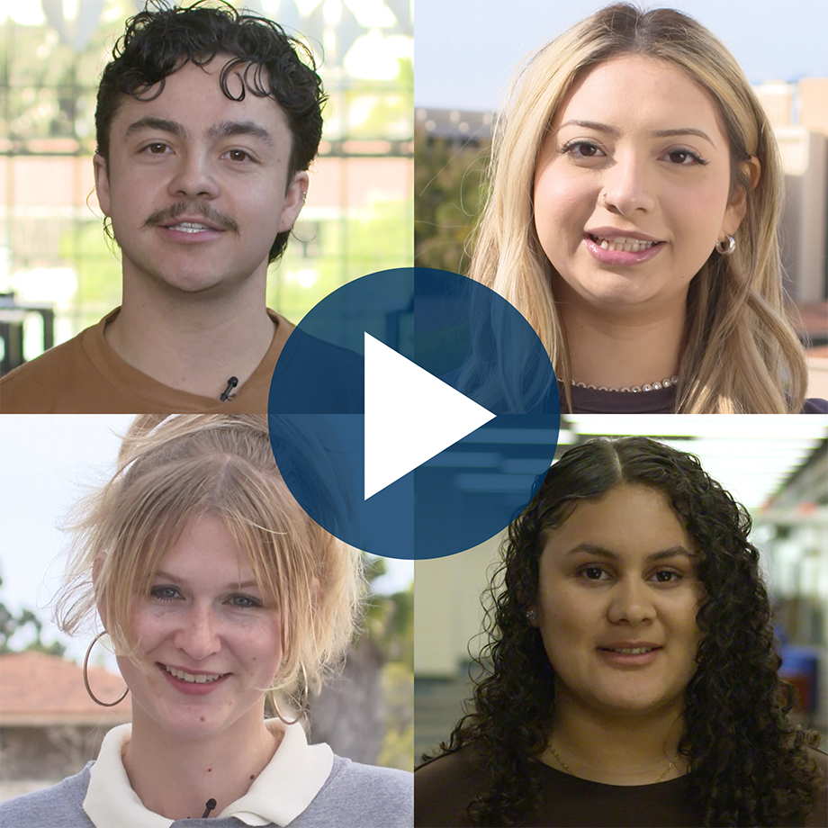 Four UCSB students in a grid with a play button