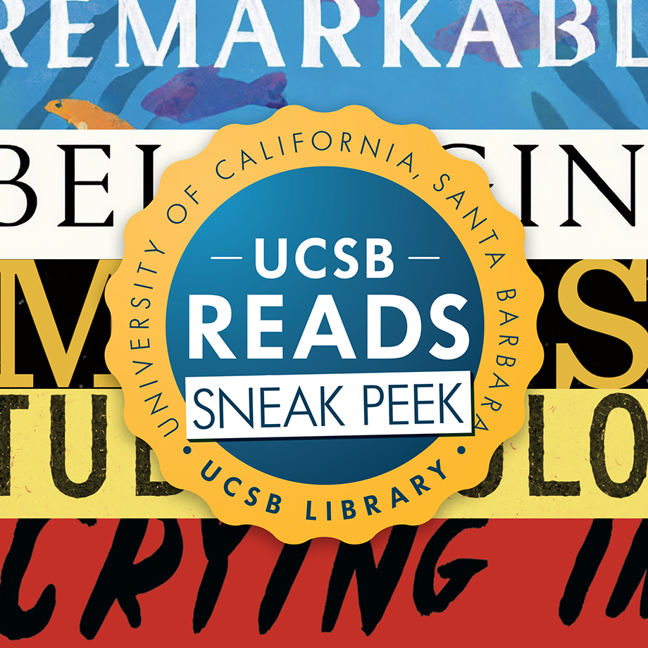 UCSB Reads badge with the text Sneak Peek over five colorful book covers