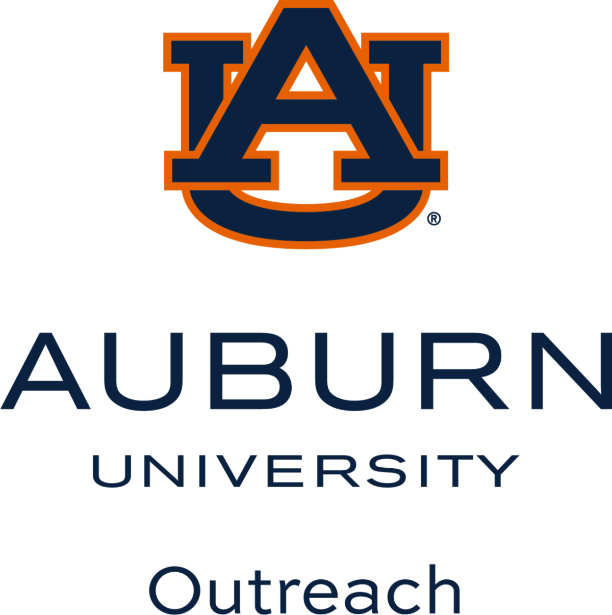 Auburn University Outreach Logo. Interlocking orange and blue AU
