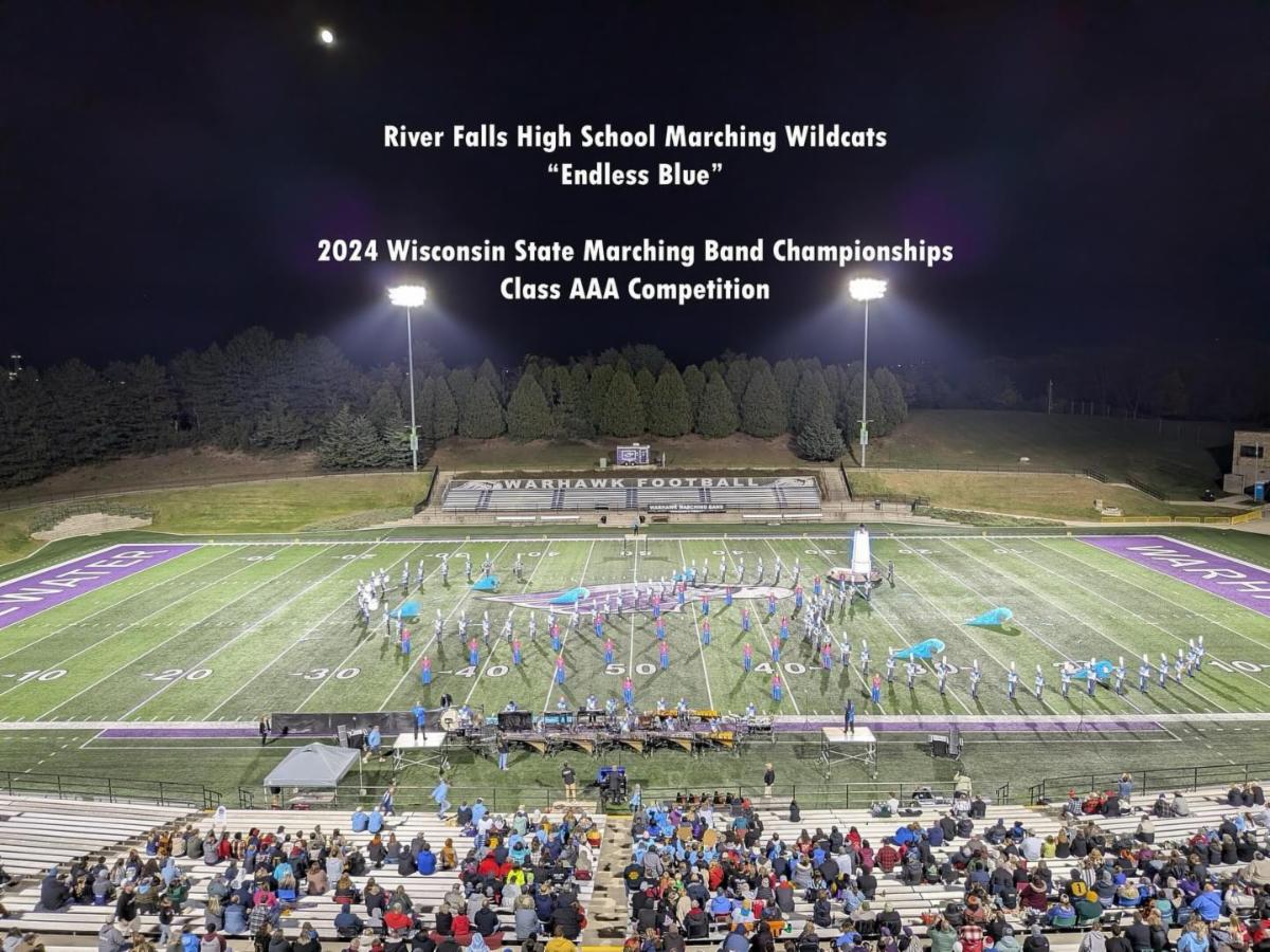 River Falls Marching Band on a football field