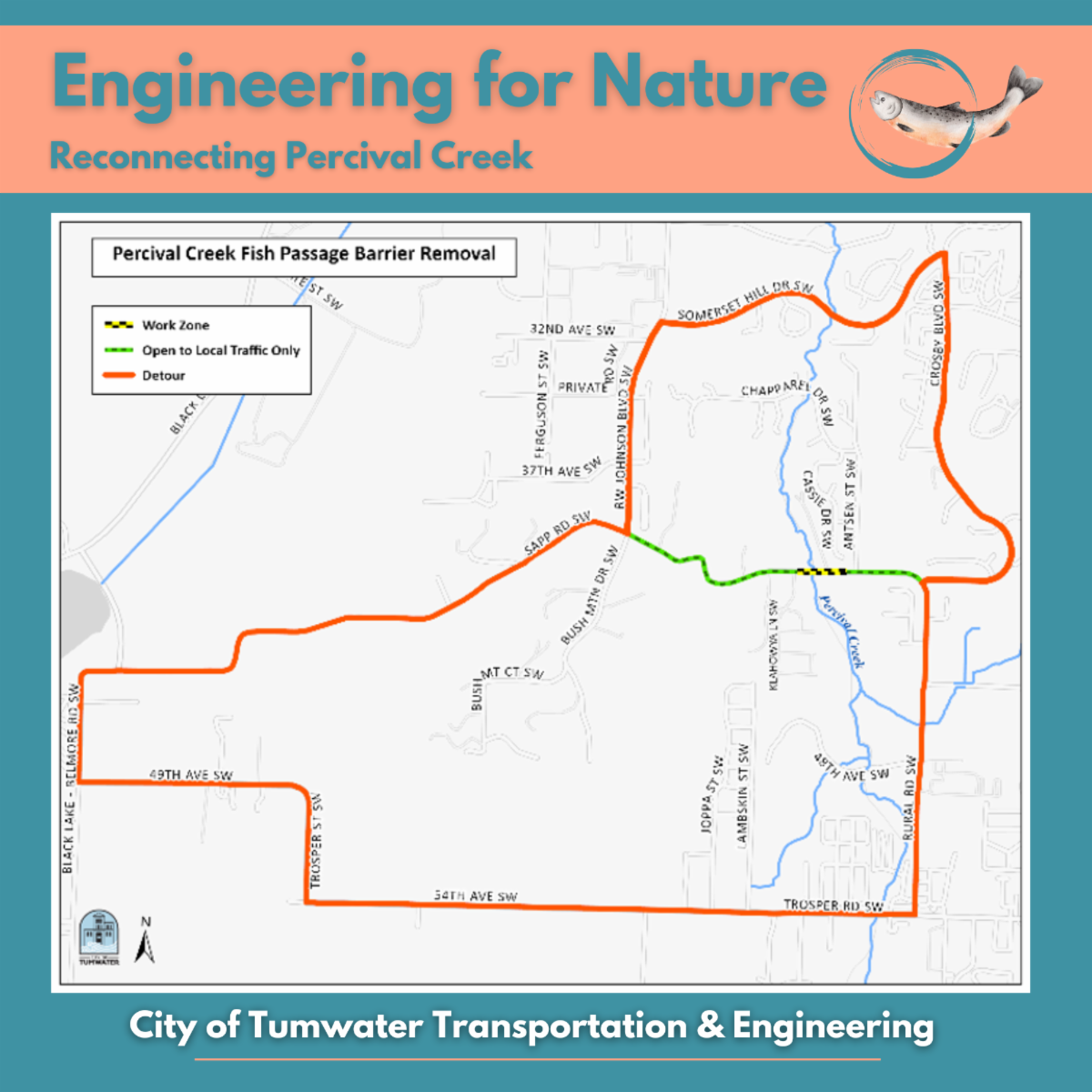 Percival creek road construction map