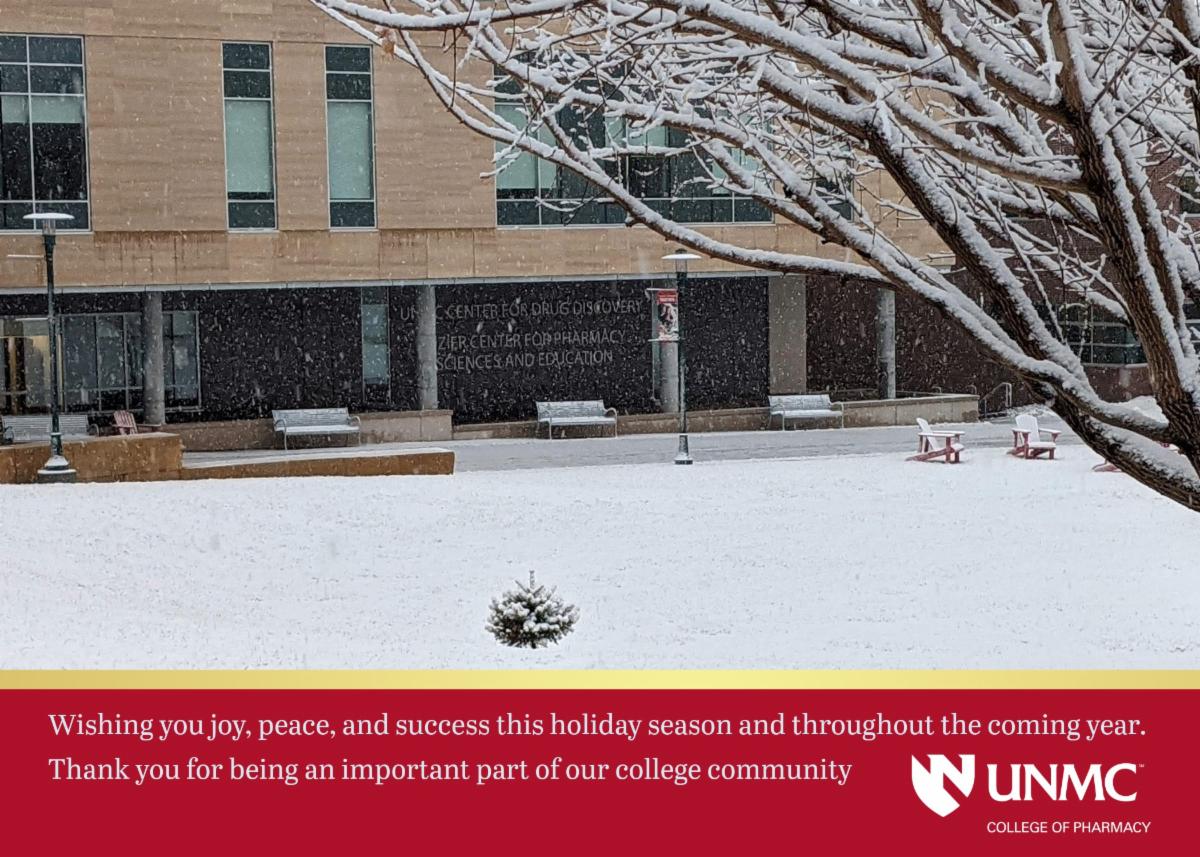 holiday greetings from the college of pharmacy- winter image of the UNMC college of pharmacy