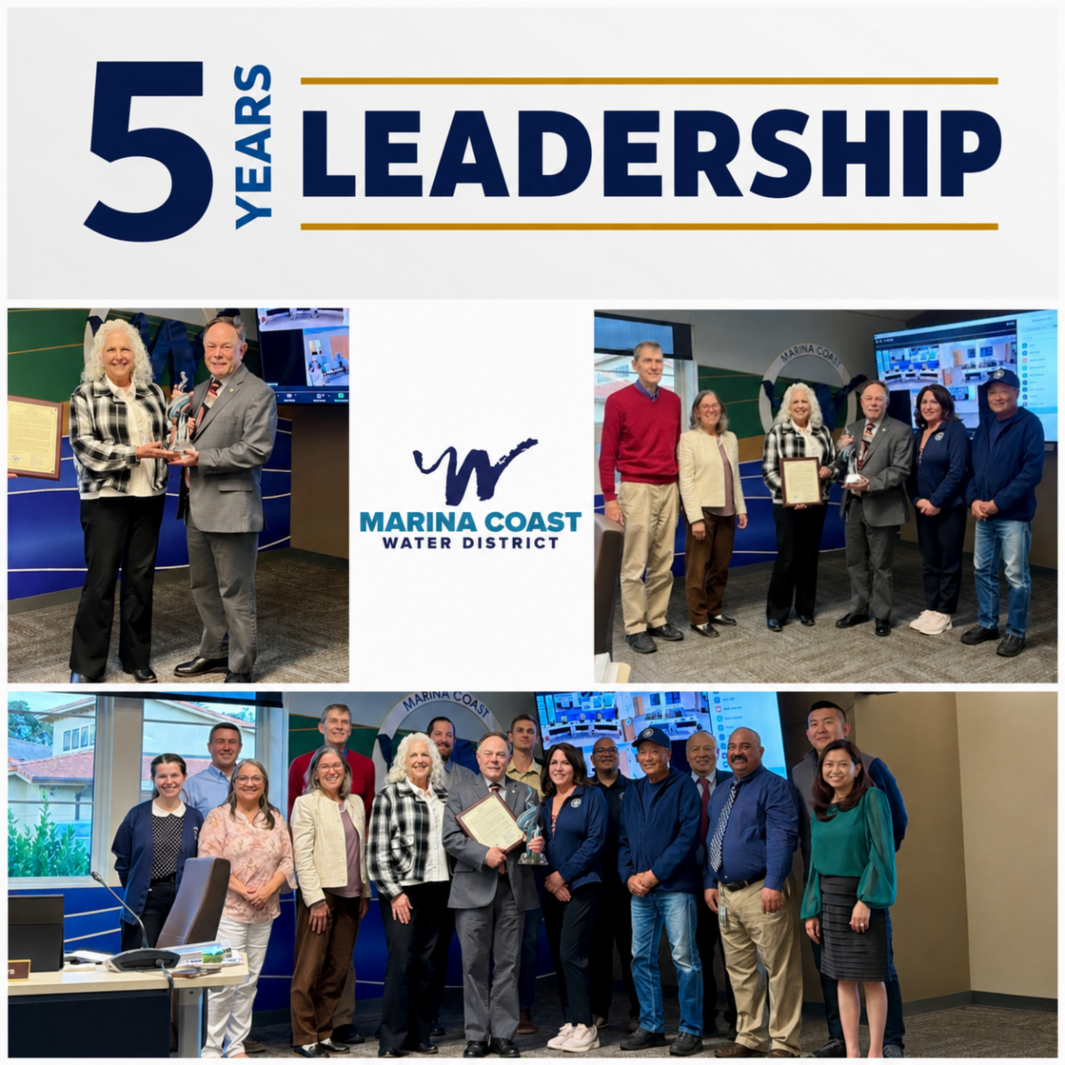 Collage of General Manager and staff at 5 year anniversary recognition.