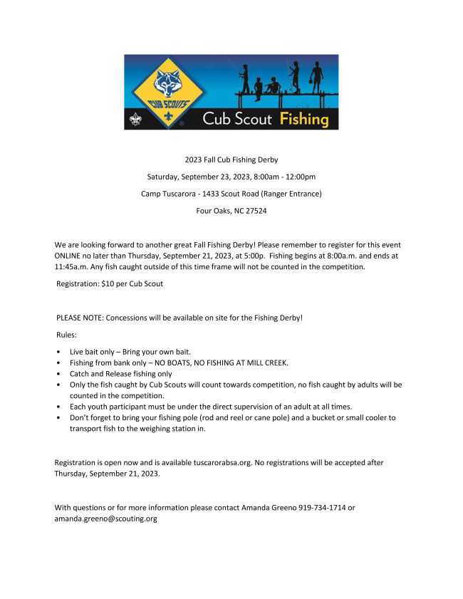 2023 Cub Scout Fishing Derby