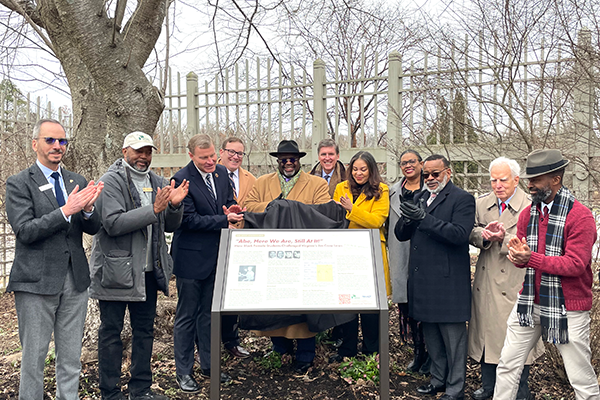 Unveiling a new interpretive sign on Feb 4 2025 about the four women who defied segregation in 1944