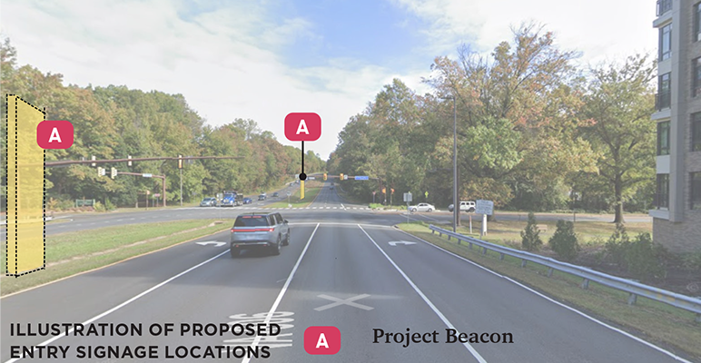 Location for proposed Lake Anne entrance signs on Baron Cameron Avenue