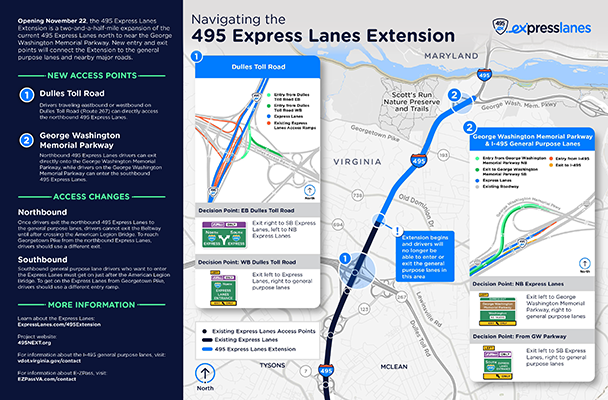 A map of the 495 Express Lanes northern extension