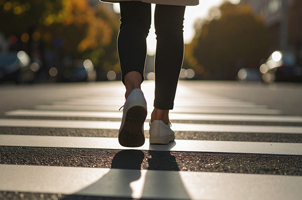 Woman walking in a crosswalk