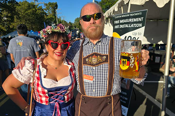 A couple in traditional Bavarian dress at Vienna's Oktoverfest