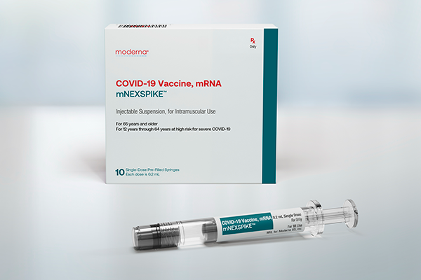 Photo of a syringe and Moderna's mNEXTSPIKE Covid vaccine