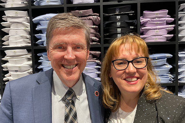 Walter with Mens Warehouse manager Anila Binaj