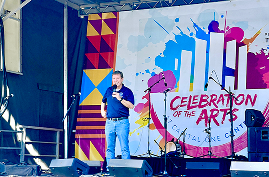 Fairfax County Supervisor Walter Alcorn speaking at the Celebration of the Arts festival