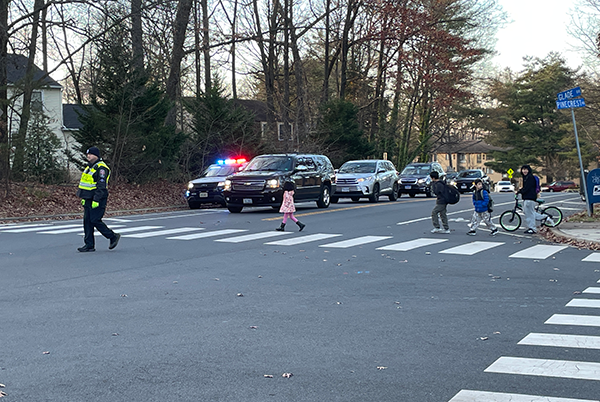 Children in crosswalk at Glade Drive