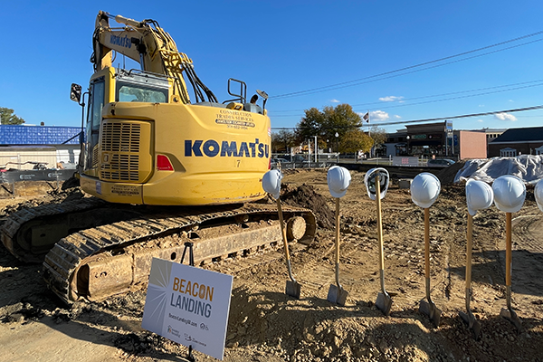 A photo of shovels in the dirt at the Beacon Landing groundbreaking ceremony.