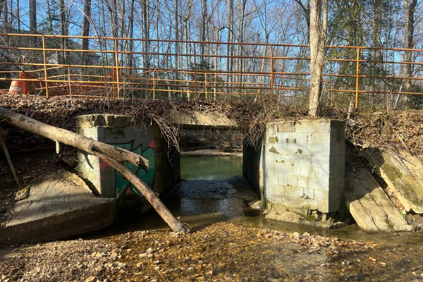 The culvert at Old Courthouse Branch stream valley