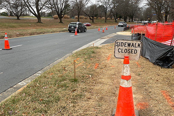 A sidewalk closed sign along Sunrise Valley Drive