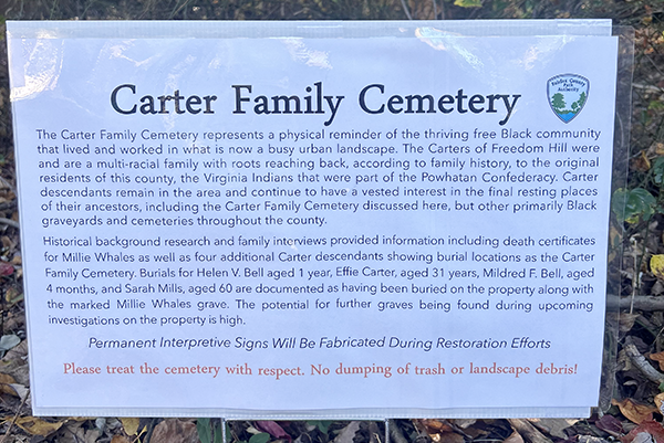 A sign for the Carter Family Cemetery