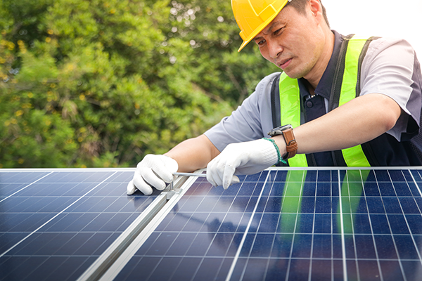 Rooftop solar panels being intalled